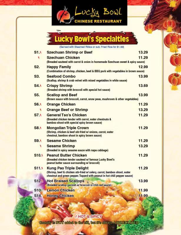 Lucky Bowl menu board