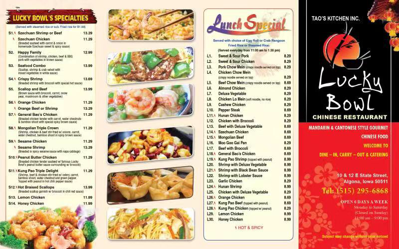 Lucky Bowl menu board