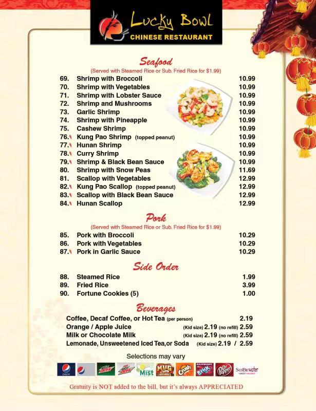 Lucky Bowl menu board