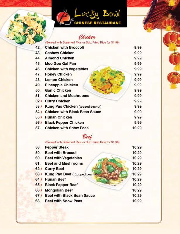 Lucky Bowl menu board
