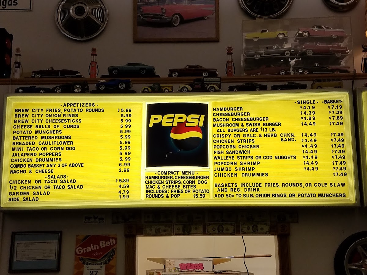 The Garage menu board