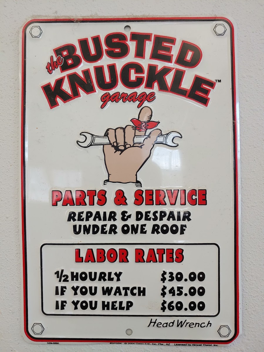 The Garage menu board