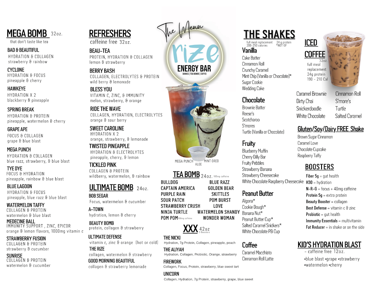 Rize Nutrition menu board