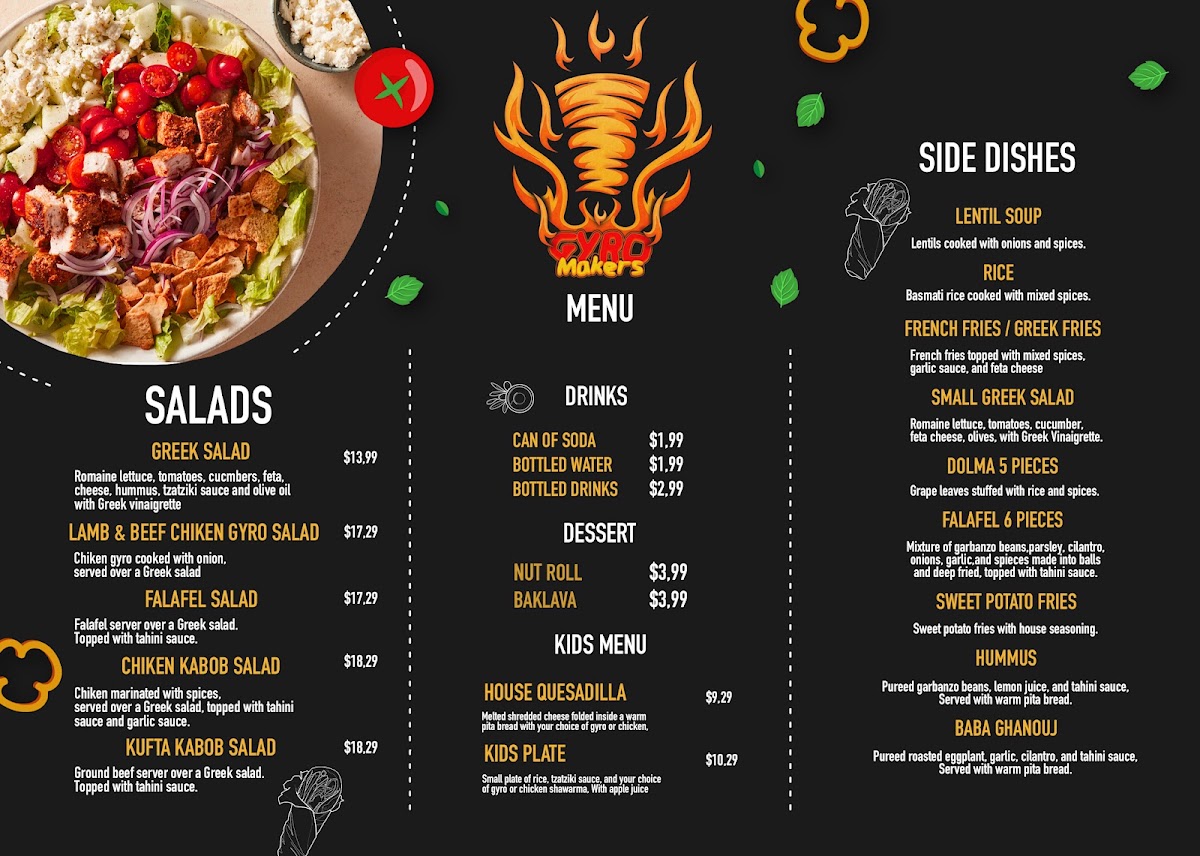 Gyro Makers Edmonds menu board
