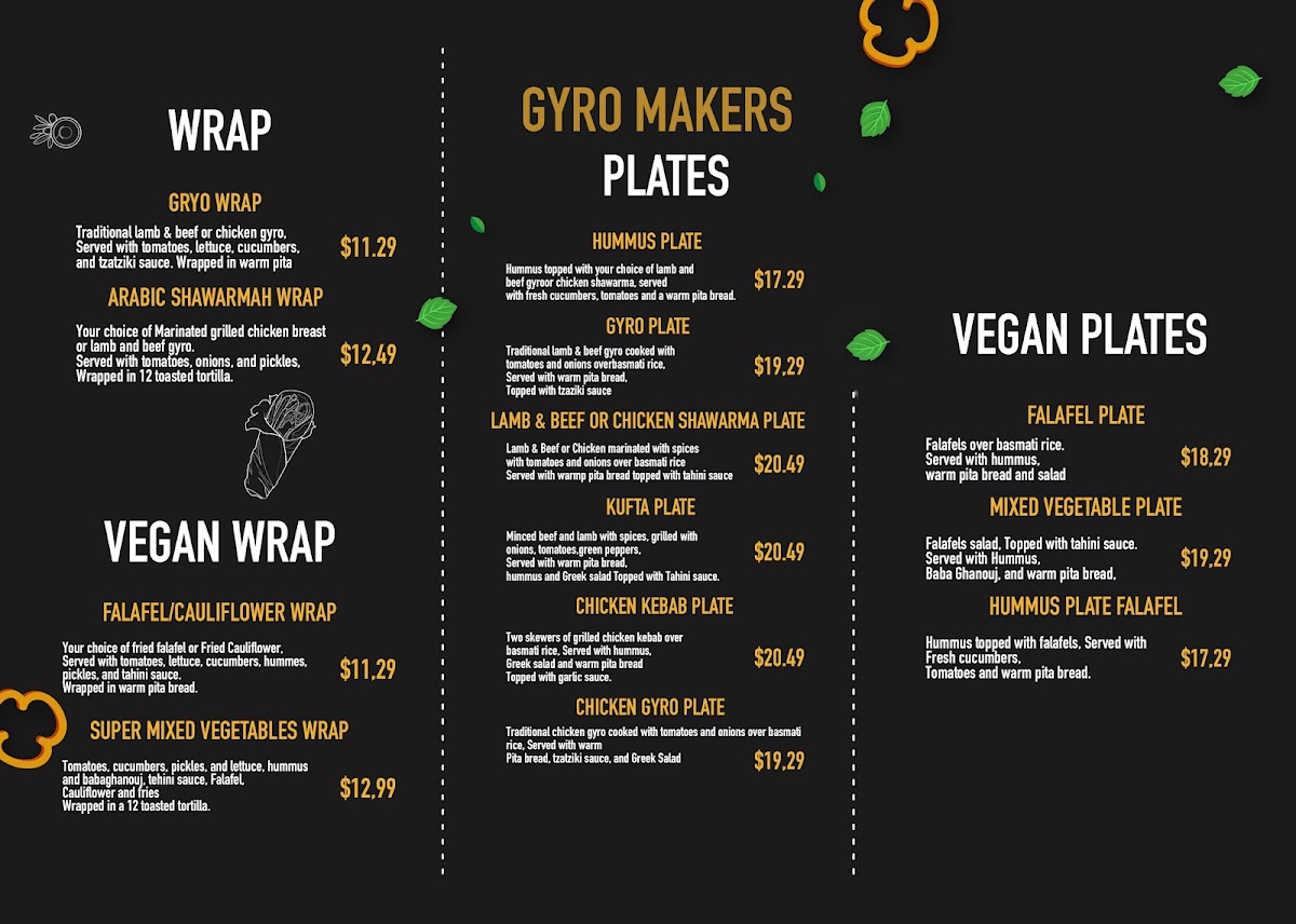 Gyro Makers Edmonds menu board