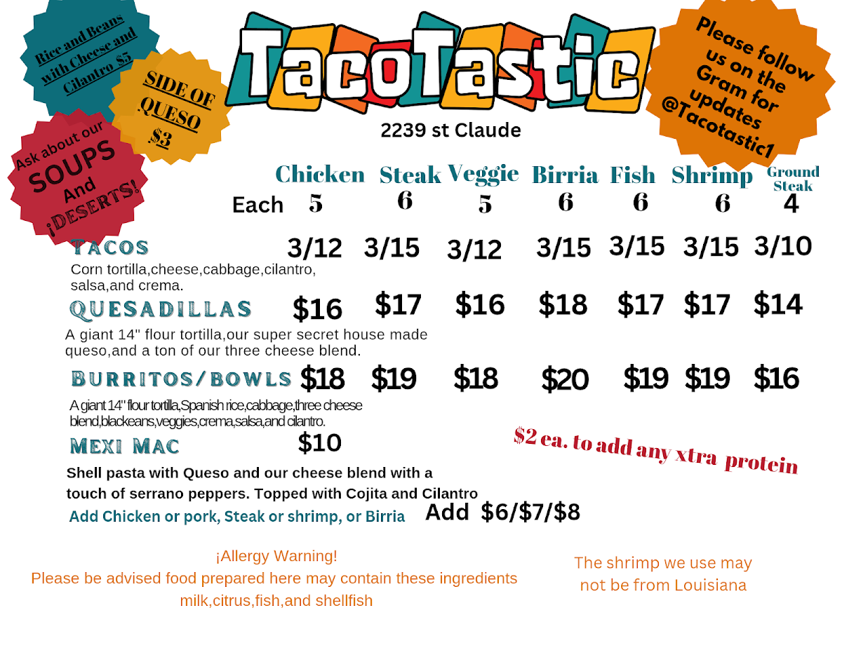 Tacotastic Mexican Food Stand - menu board
