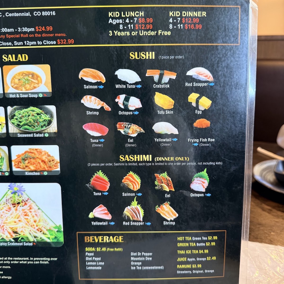Mito sushi menu board