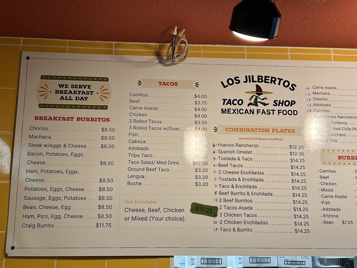 Los Jilbertos menu board