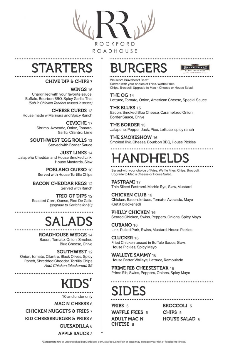 Rockford Roadhouse menu board