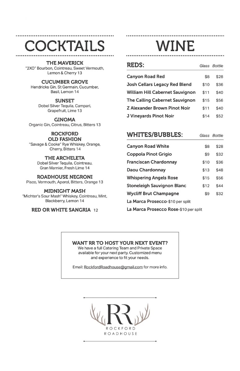 Rockford Roadhouse menu board