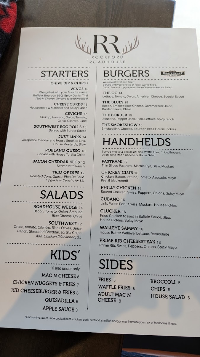 Rockford Roadhouse menu board
