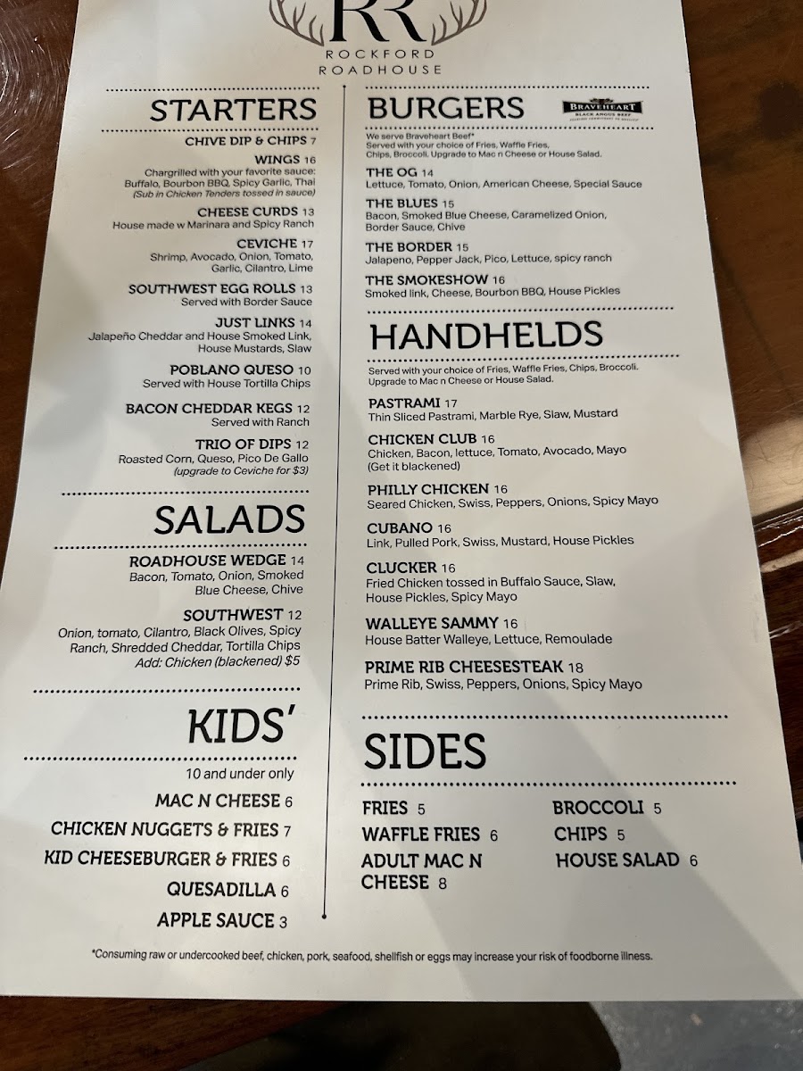 Rockford Roadhouse menu board