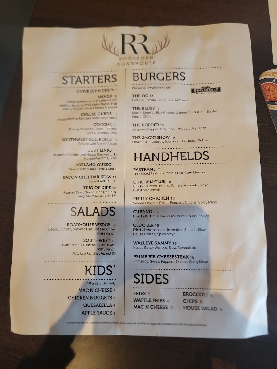 Rockford Roadhouse menu board