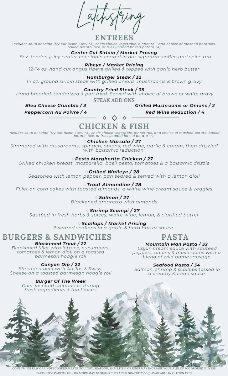 Latchstring Restaurant menu board