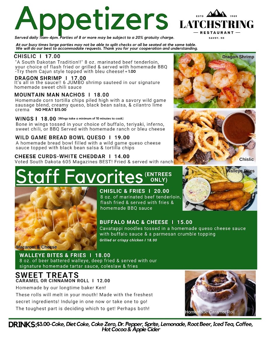 Latchstring Restaurant menu board