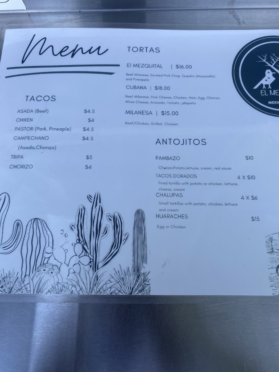 El mezquital Mexican food truck menu board