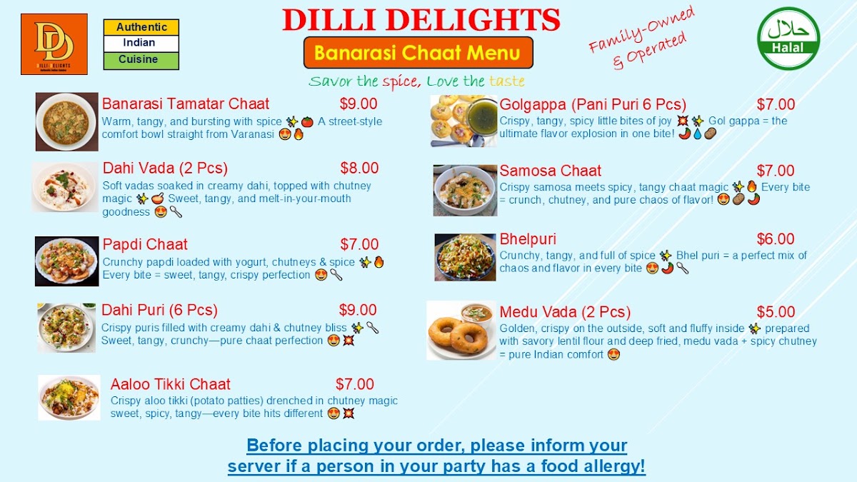 Dilli-Delights menu board