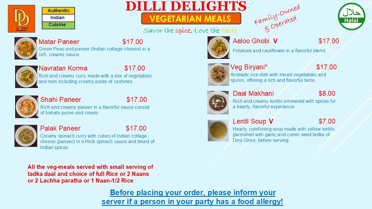 Dilli-Delights menu board
