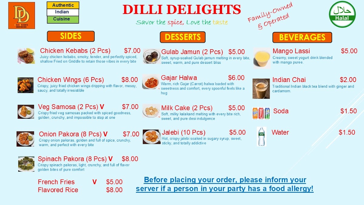 Dilli-Delights menu board