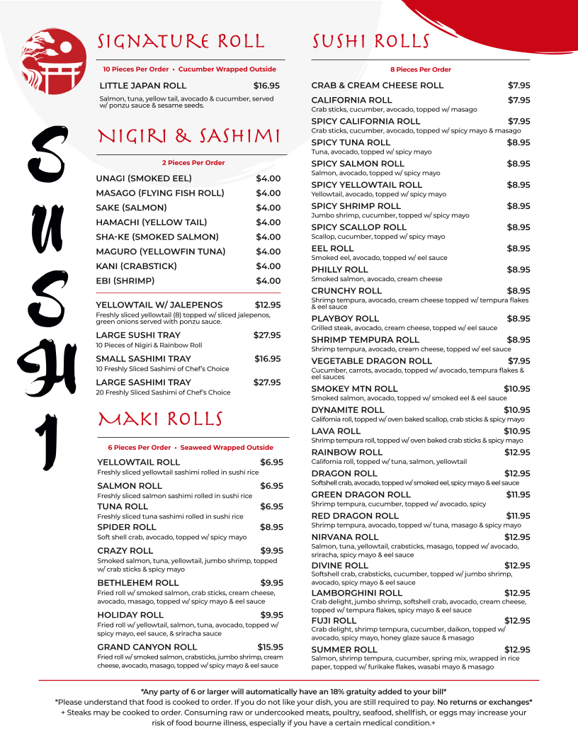 Little Japan menu board