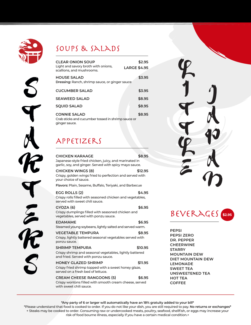 Little Japan menu board
