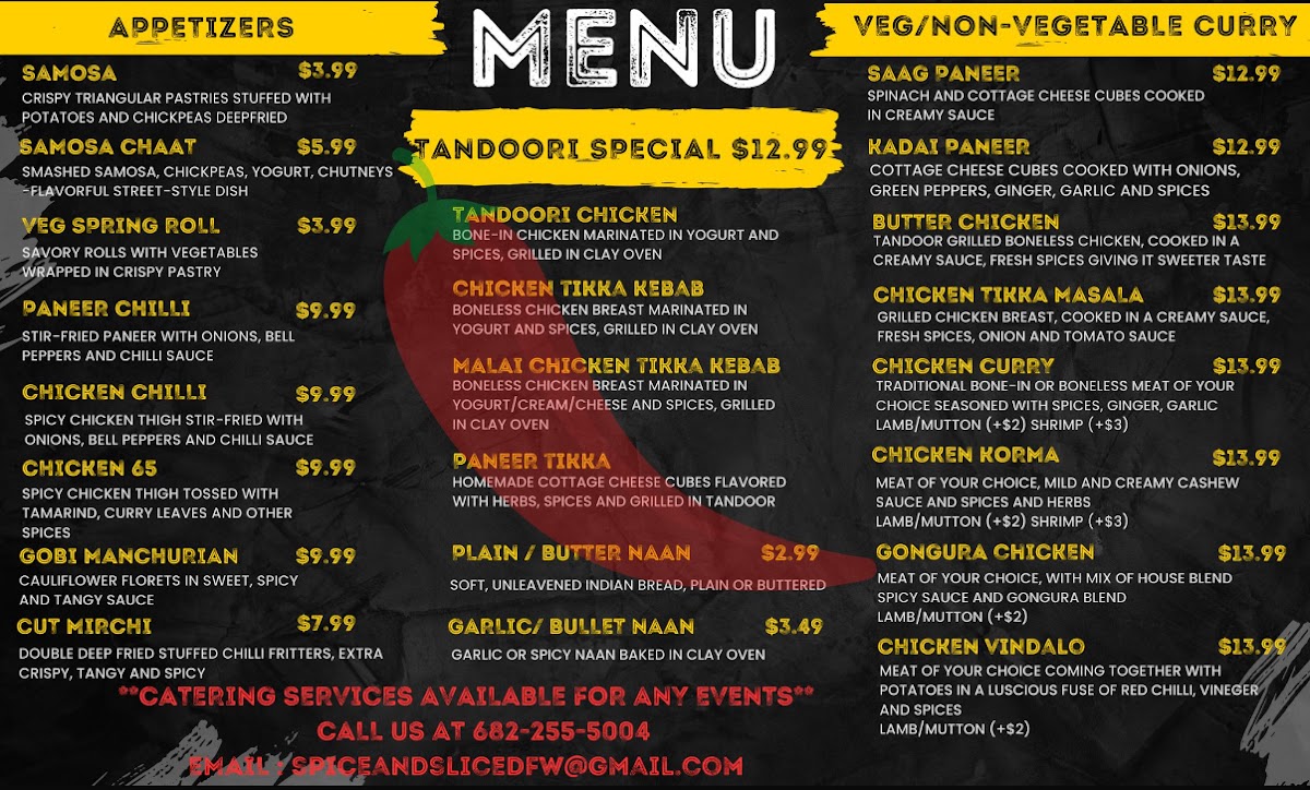 Spice & Slice Bazaar menu board