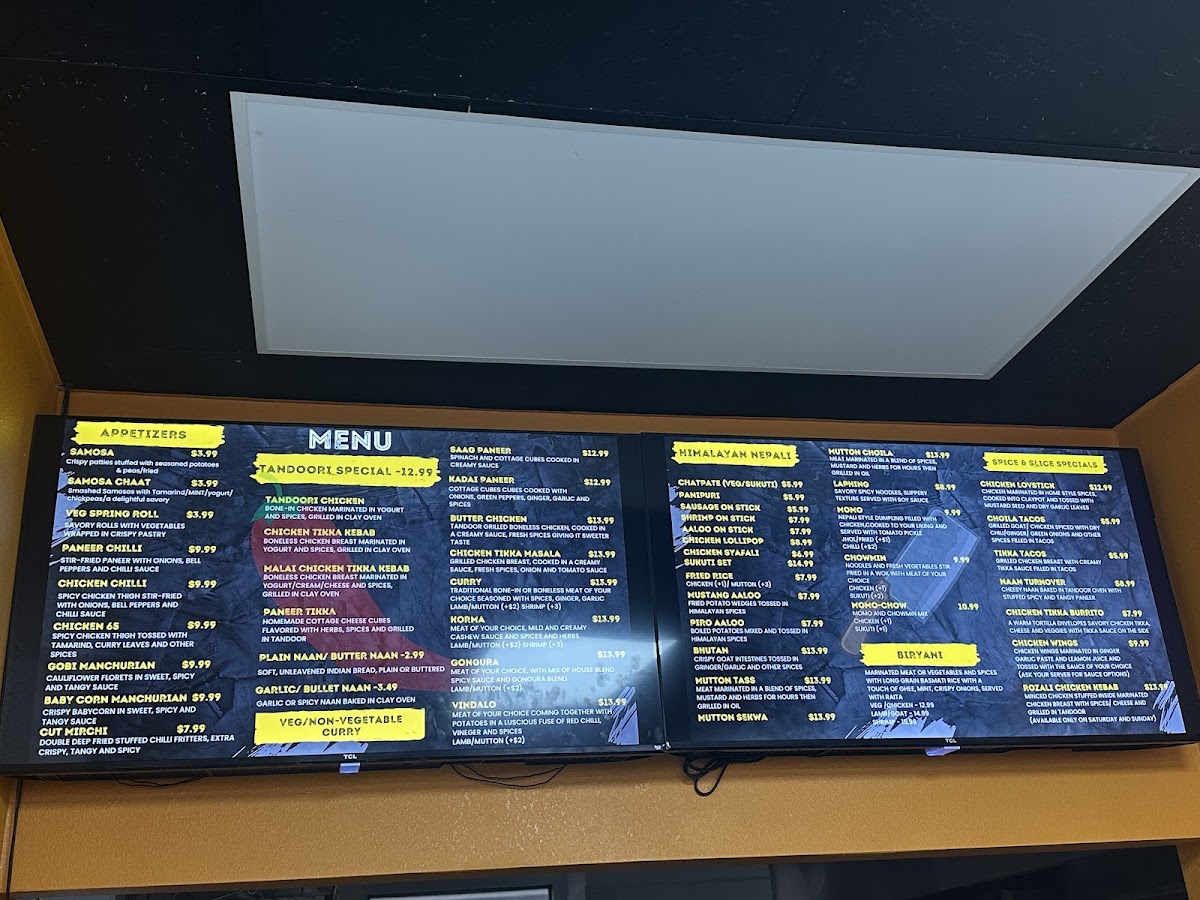 Spice & Slice Bazaar menu board