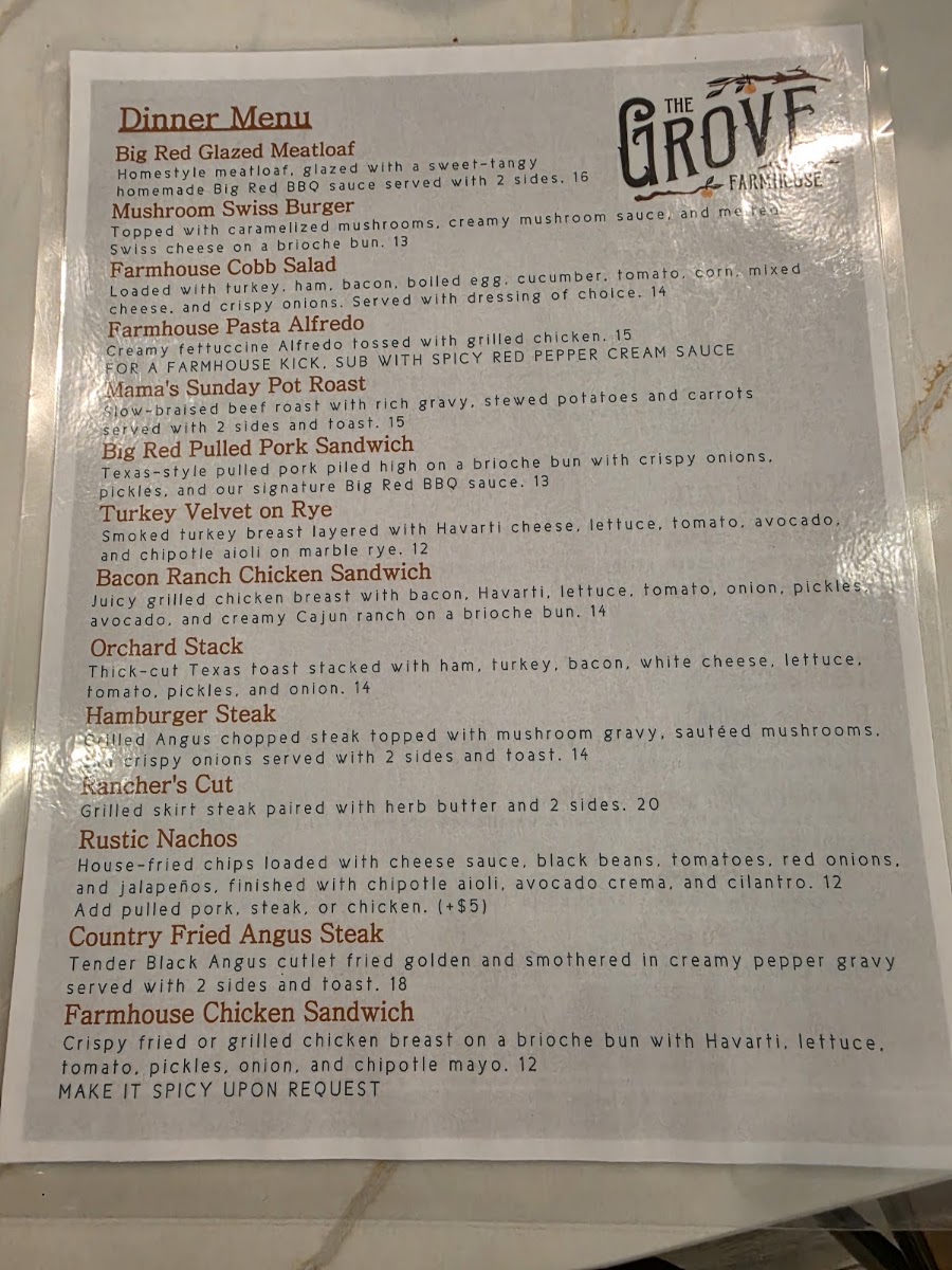 The Grove FarmHouse menu board