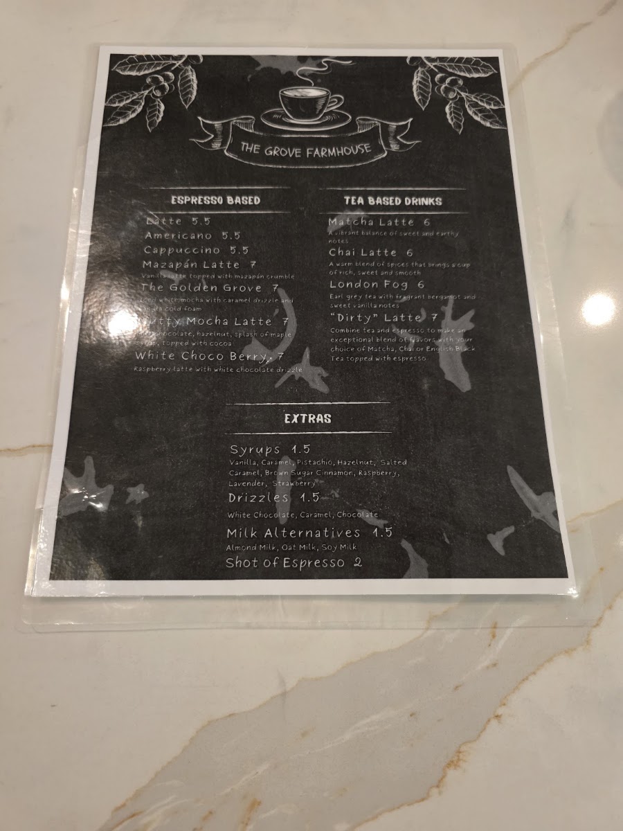The Grove FarmHouse menu board