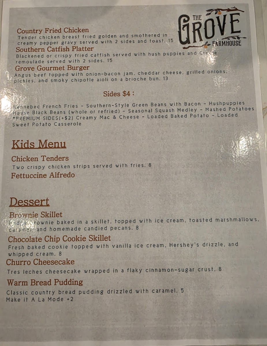 The Grove FarmHouse menu board