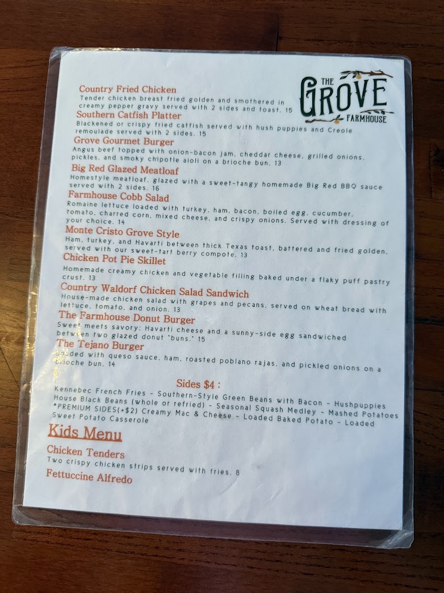 The Grove FarmHouse menu board