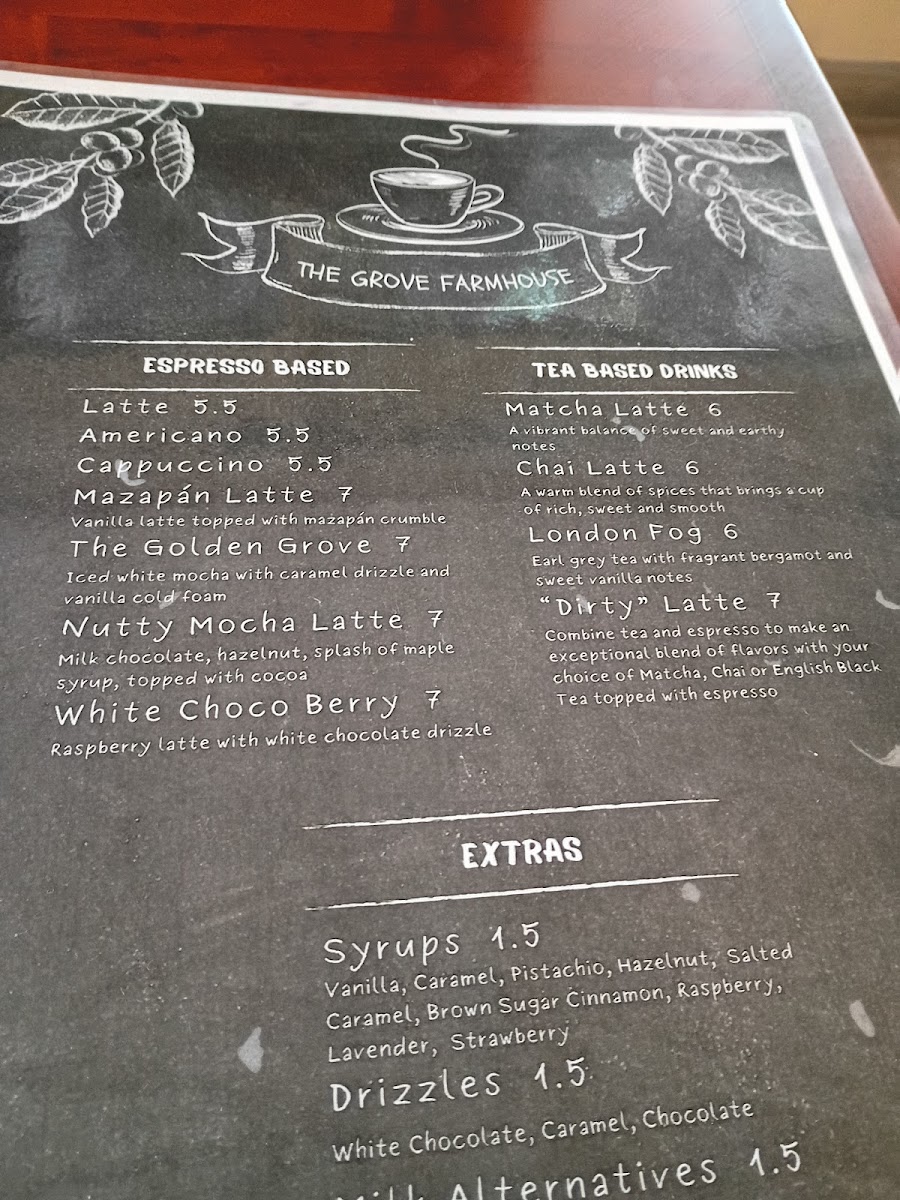 The Grove FarmHouse menu board