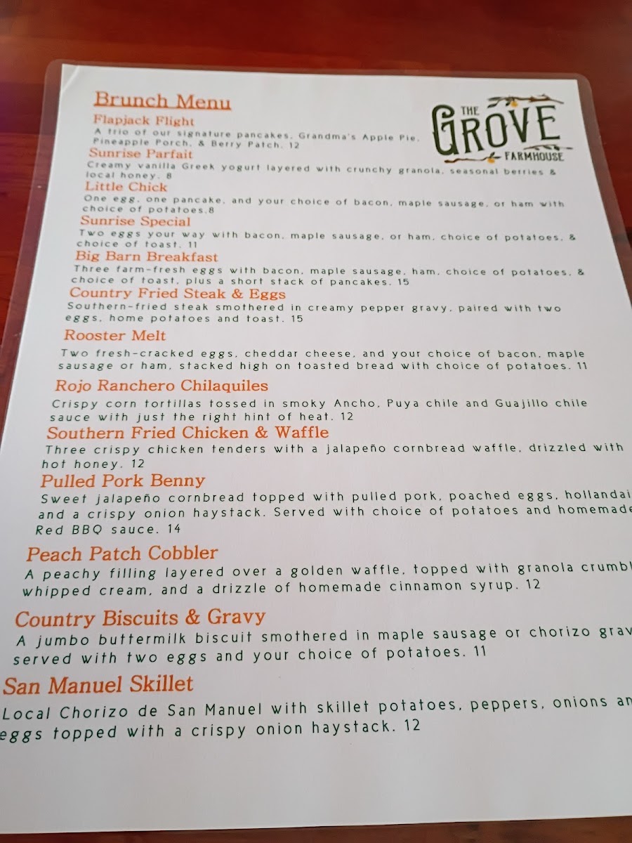 The Grove FarmHouse menu board