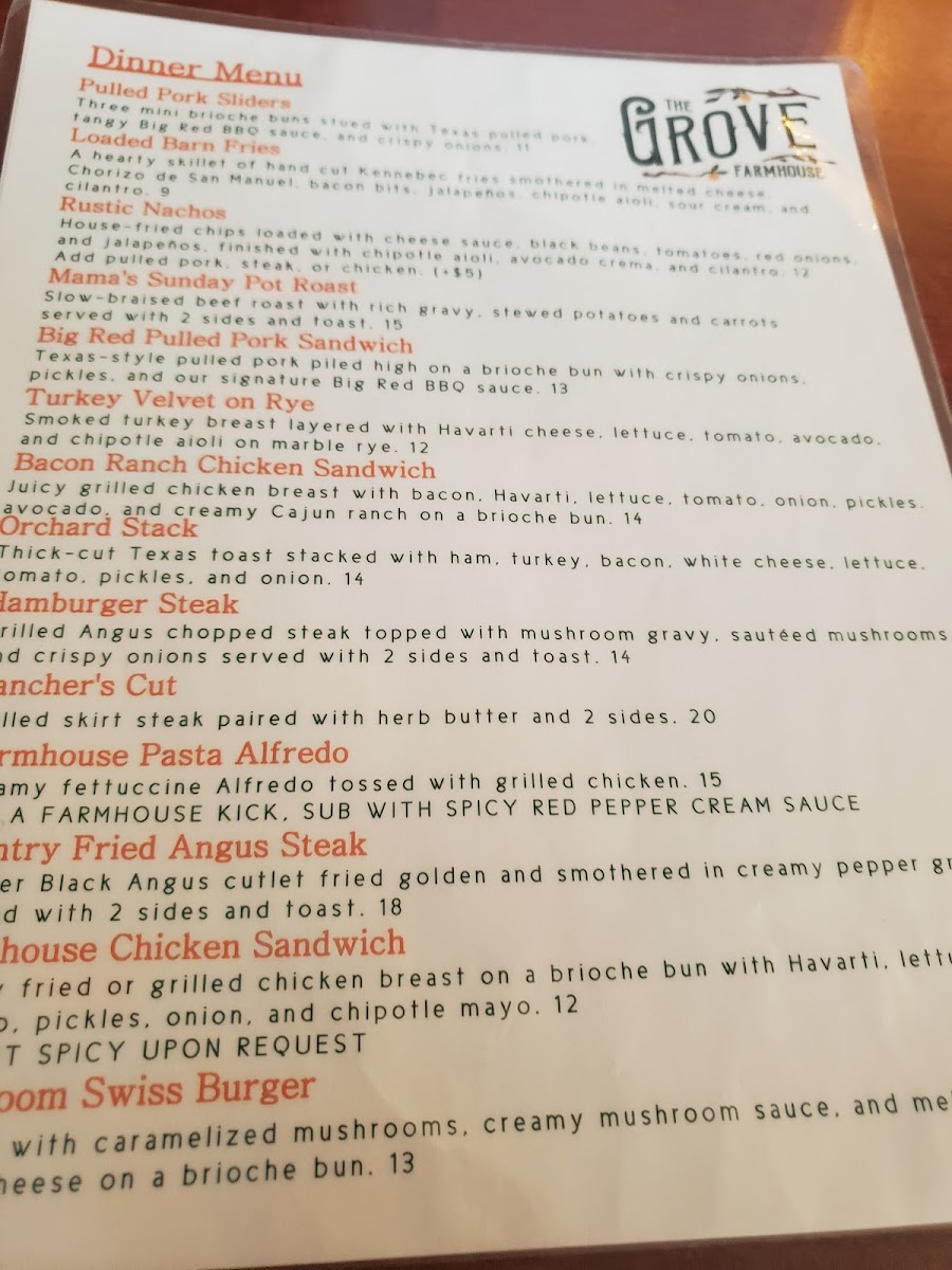 The Grove FarmHouse menu board