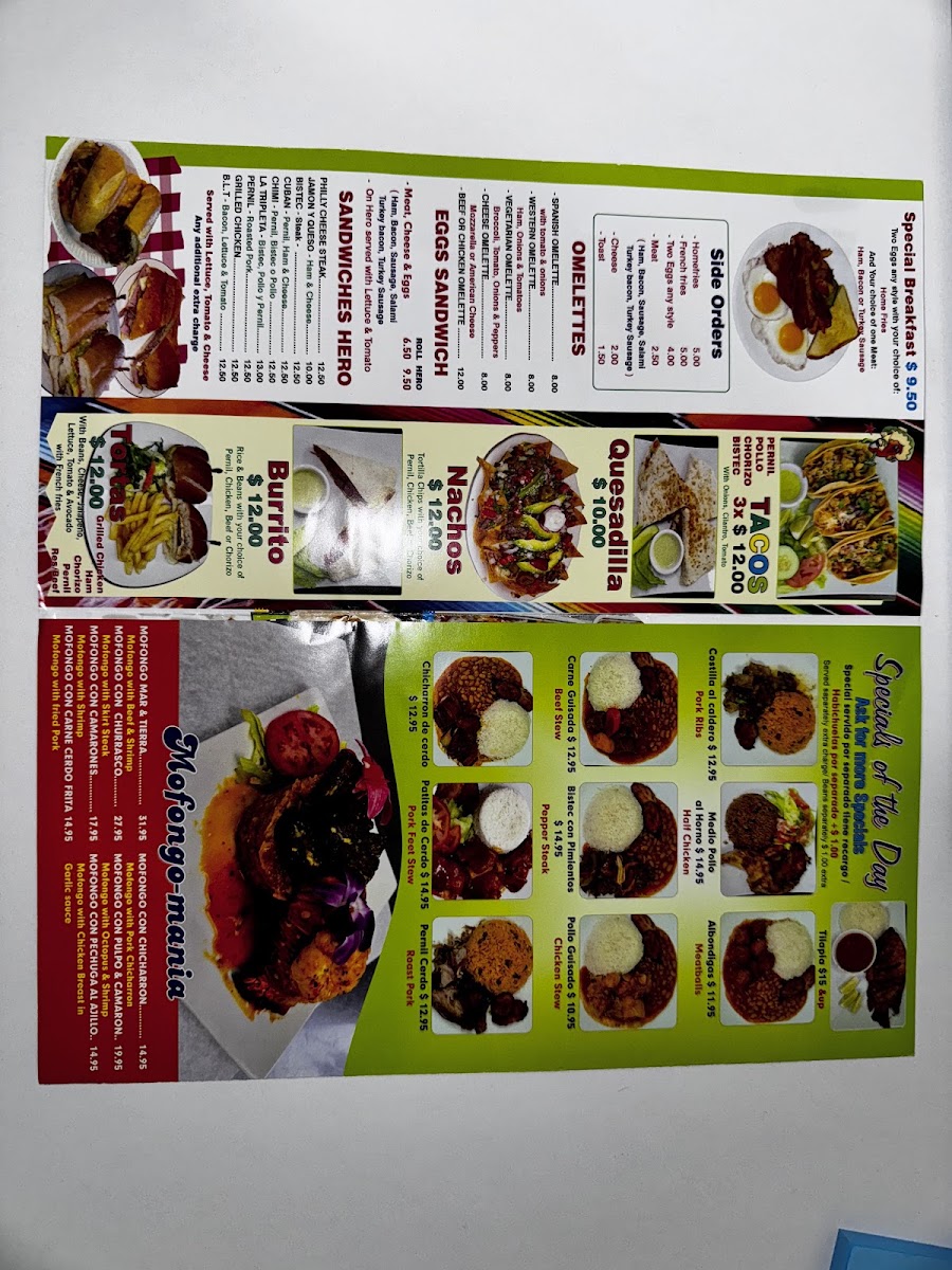 Tablazo el Chef Restaurant | Comida Hispana menu board