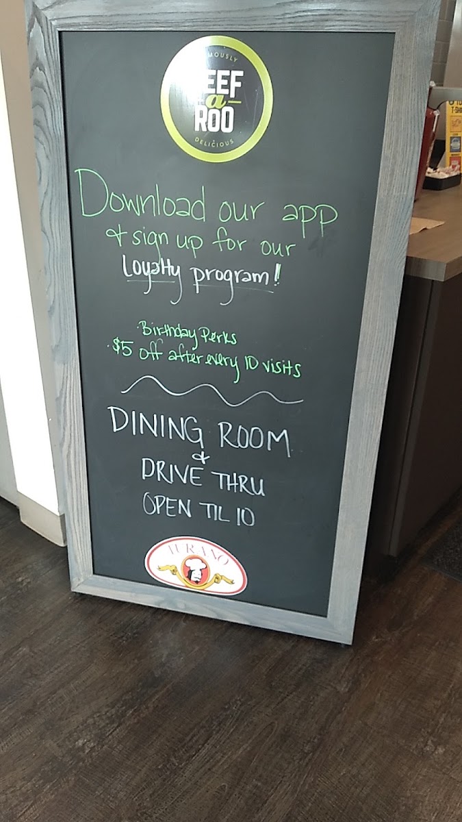 Beef-a-Roo menu board