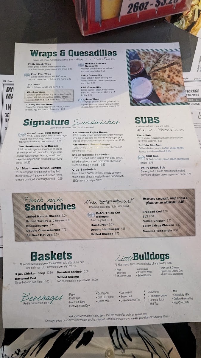Halker’s Bar & Grill menu board