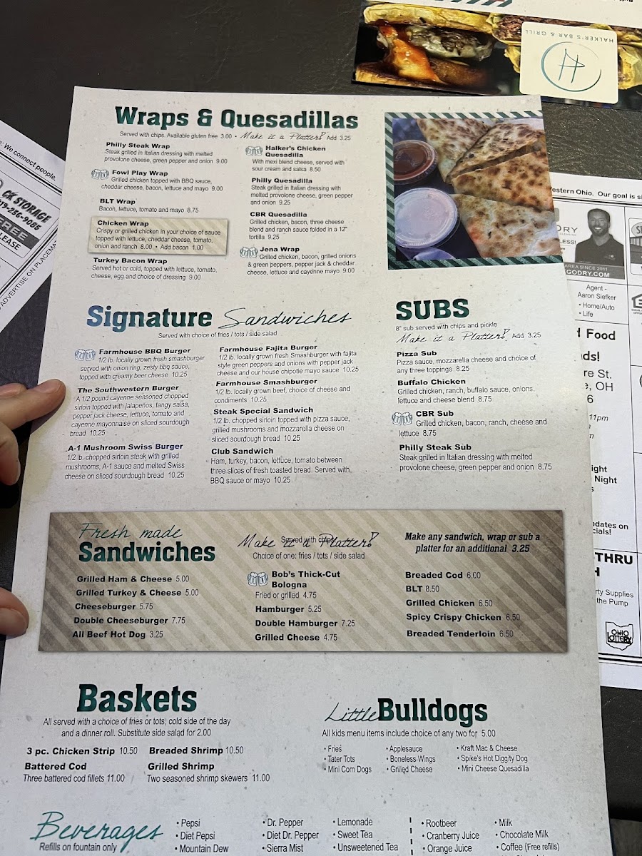 Halker’s Bar & Grill menu board