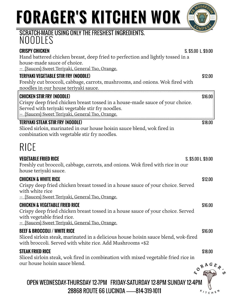 PA Mushroom Company menu board