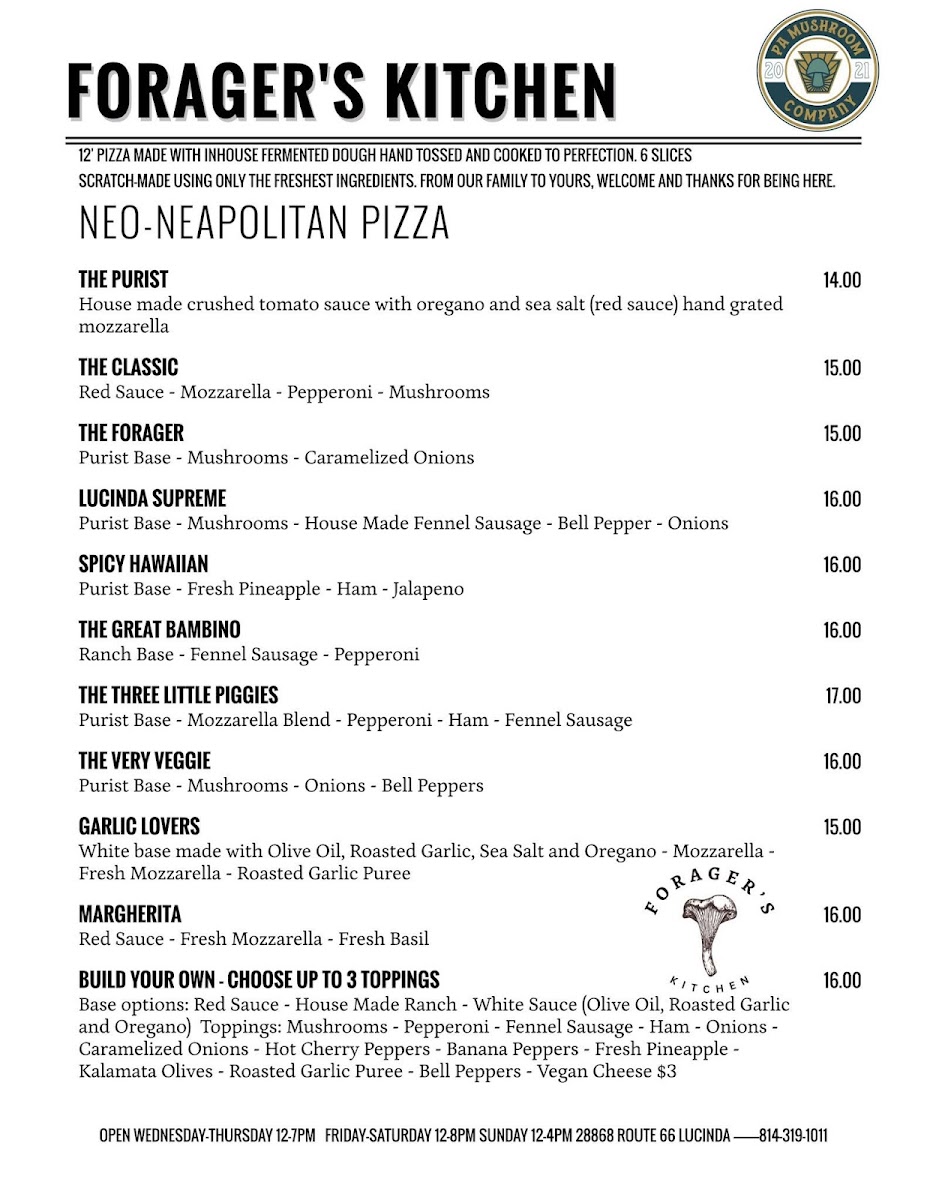 PA Mushroom Company menu board