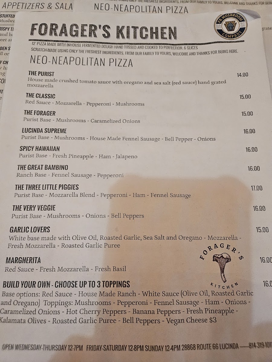 PA Mushroom Company menu board