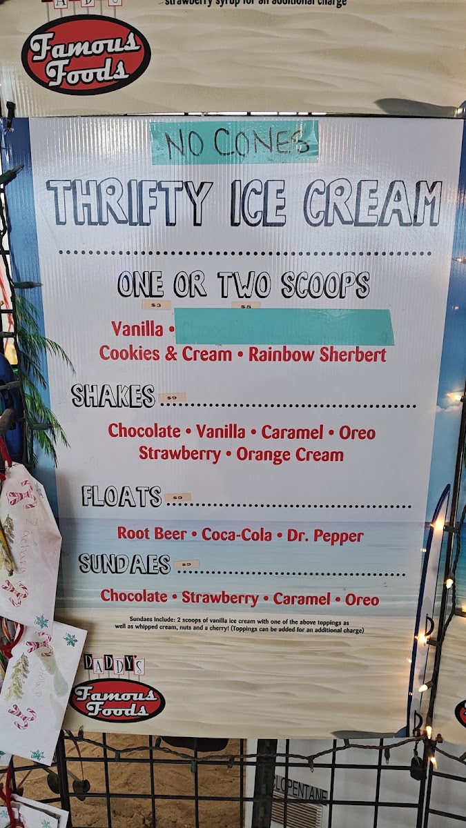 Daddys Famous Foods menu board
