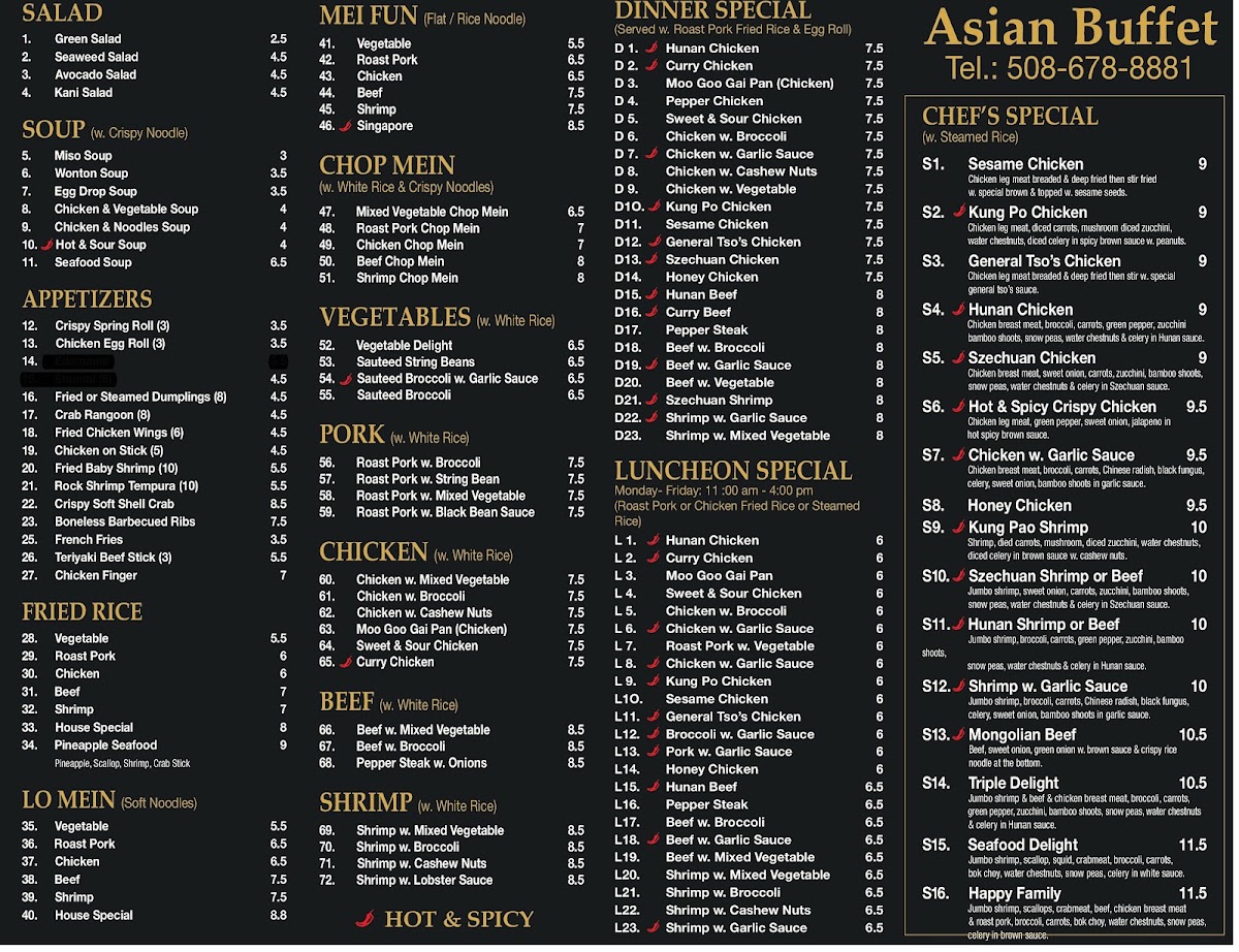 Asian Buffet menu board