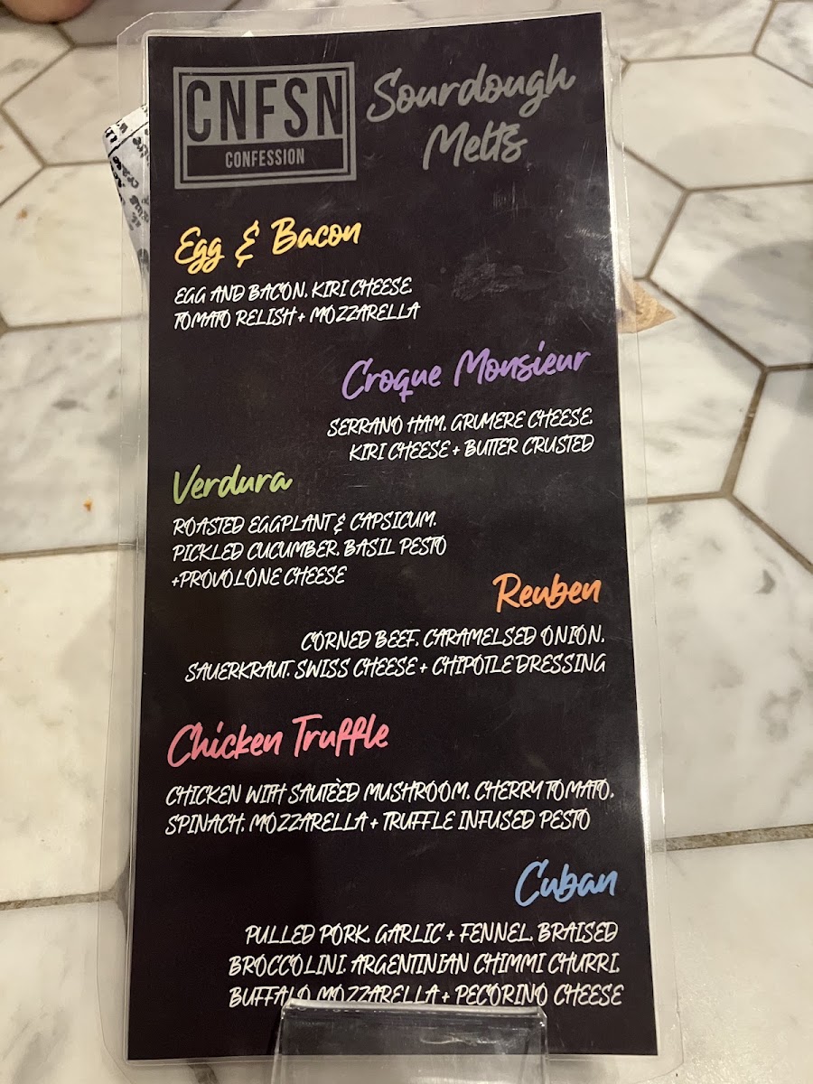 Confession menu board