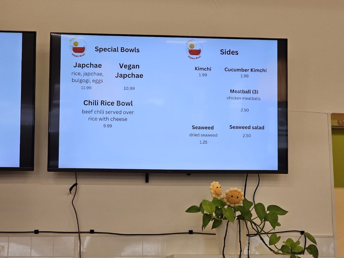 Sunny's Happy Bowl menu board