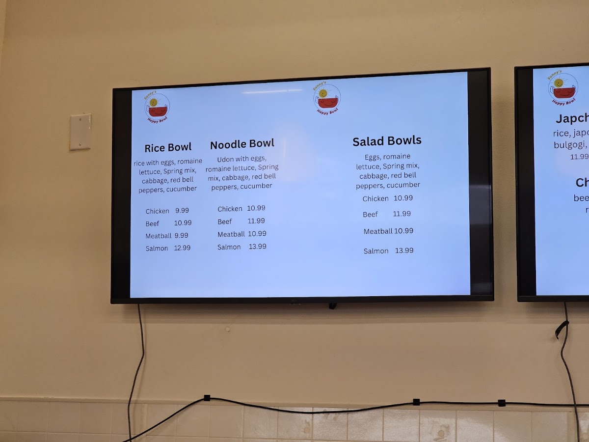 Sunny's Happy Bowl menu board