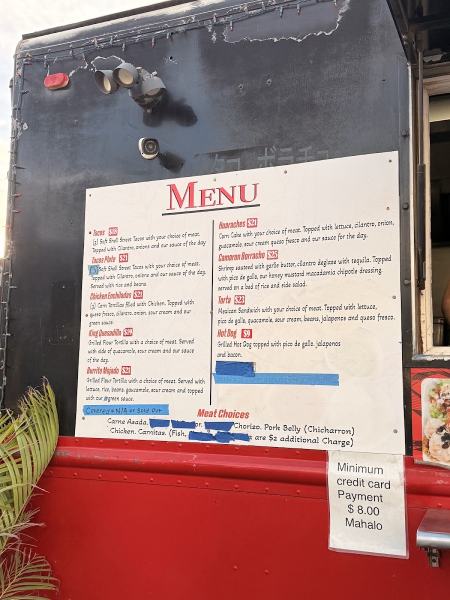 El Taco Borracho menu board
