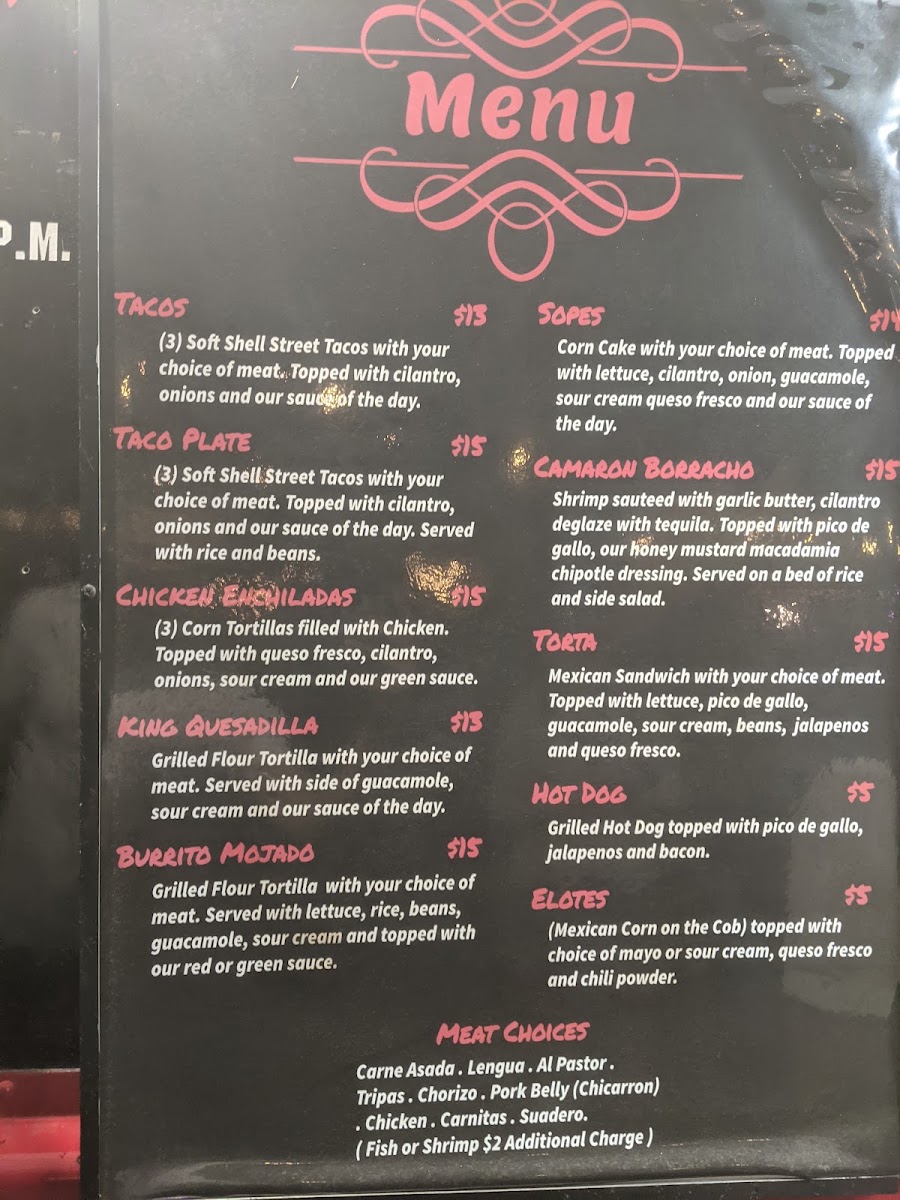 El Taco Borracho menu board
