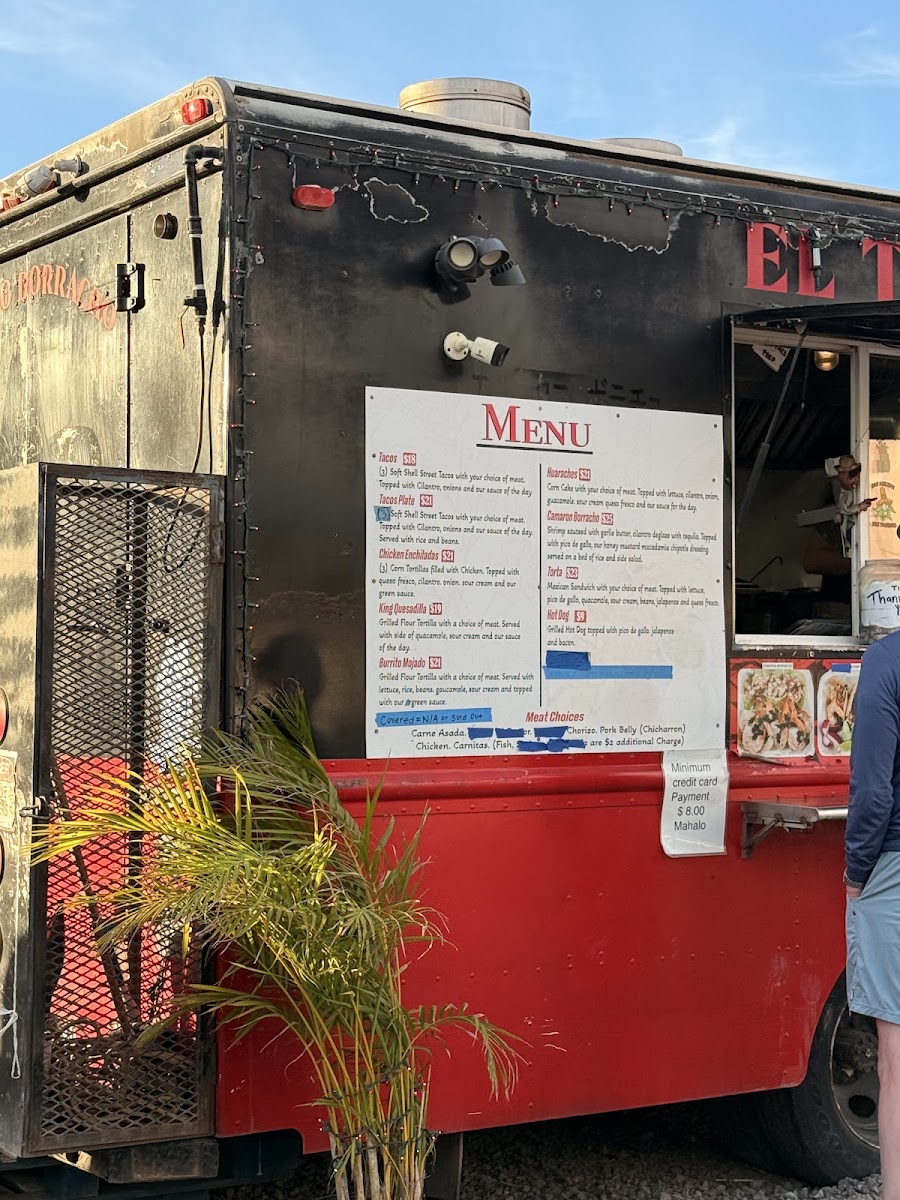 El Taco Borracho menu board
