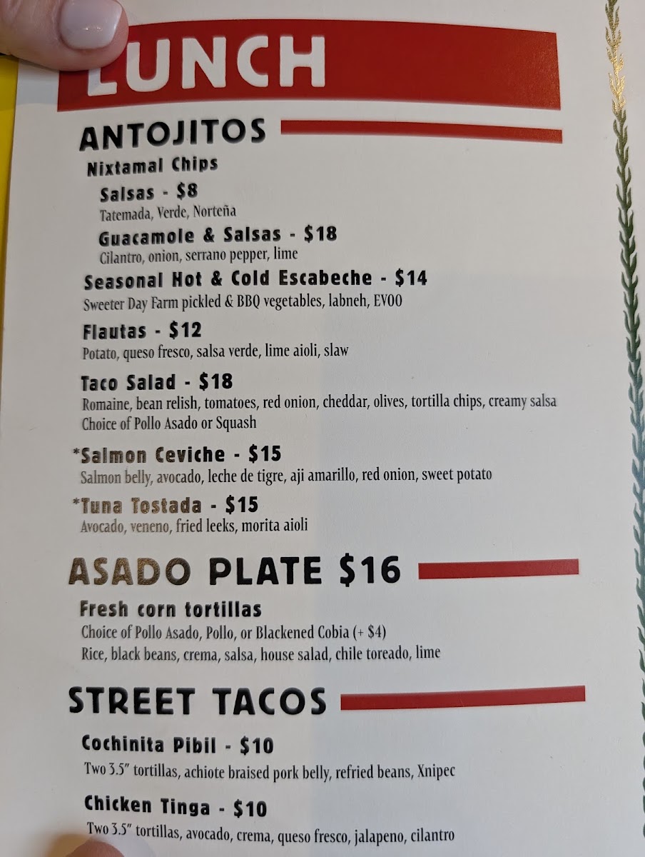 Maiz De La Vida Restaurant menu board